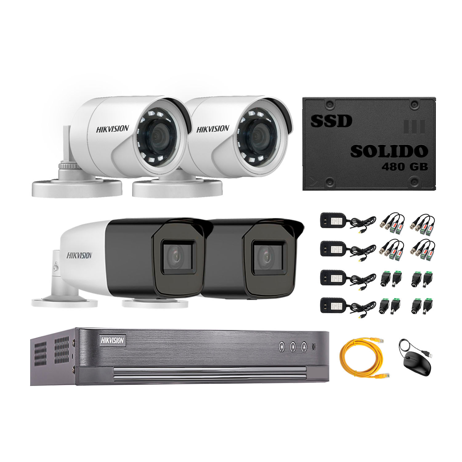 Cámaras Seguridad Exterior Hikvision Kit 4 Full Hd 2 Varifocal Disco Ssd 480gb