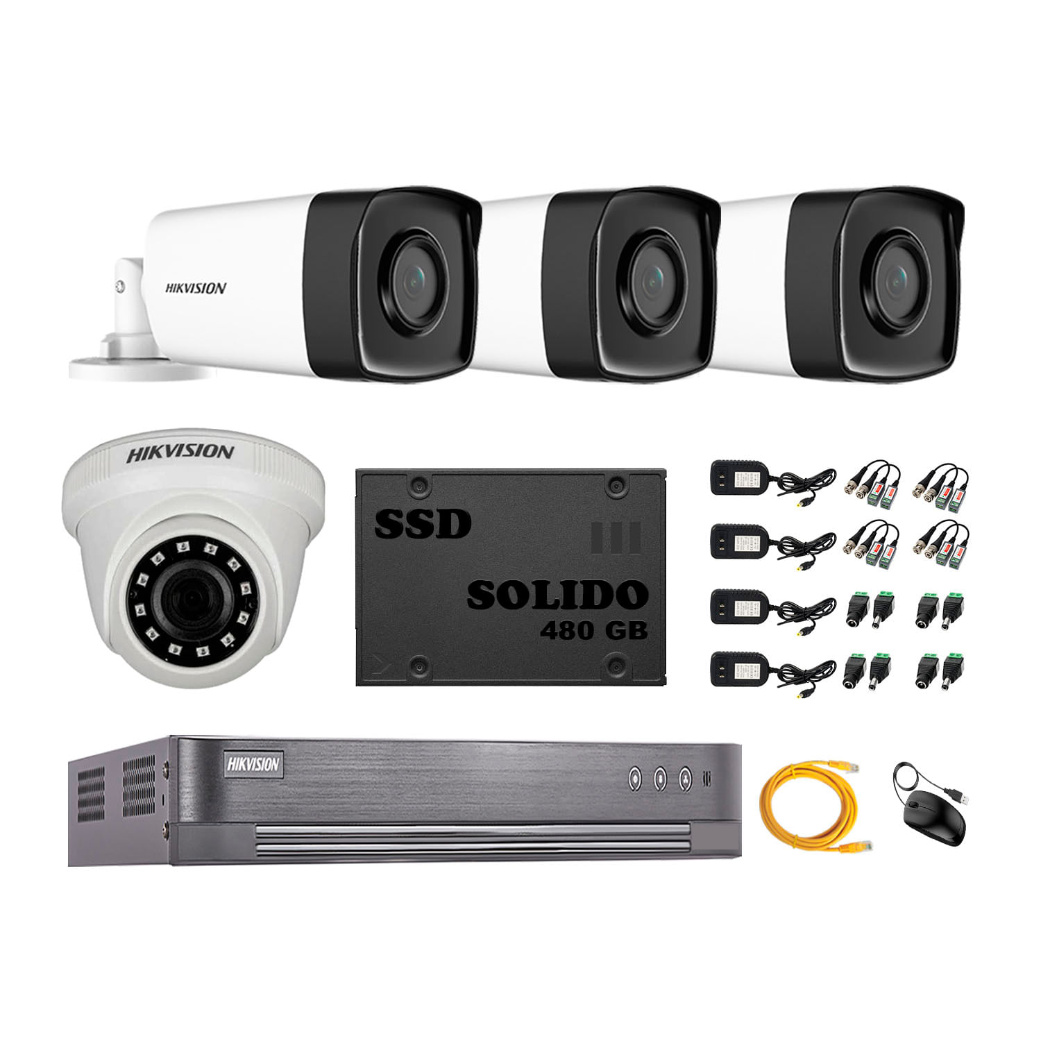 Cámaras Seguridad Hikvision Kit 4 Full Hd 3 It3f Disco Ssd 480gb