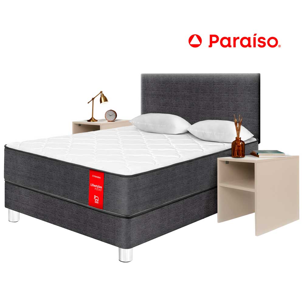 Dormitorio Americano PARAISO Lifestyles Pocket 2 Plazas + Velador Repisa