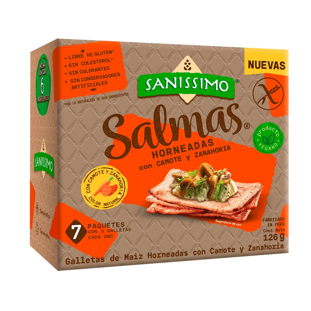 Galletas de Maíz SALMAS Horneadas con Camote y Zanahoria Caja 126g