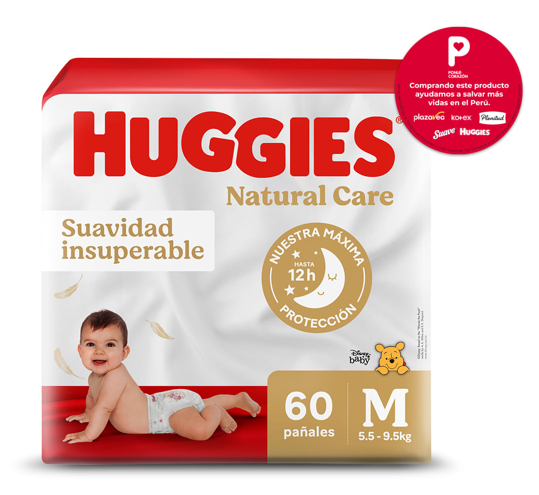 Pañales para Bebé HUGGIES Natural Care HiperPack Talla M Paquete 60un