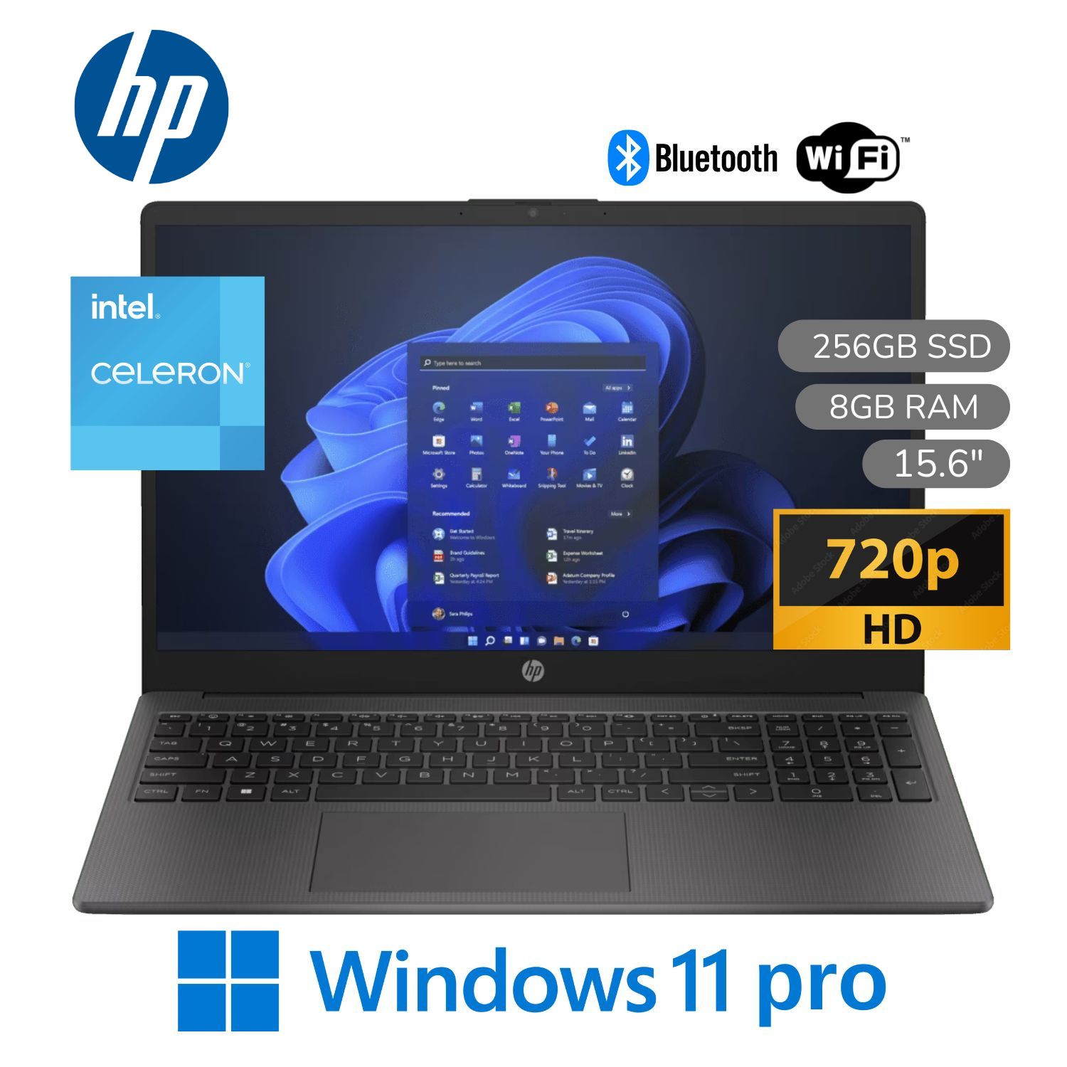 Laptop HP 250 G9 Intel Celeron N4500 8GB RAM 256GB SSD 15.6" HD Windows 11 Pro - Gris