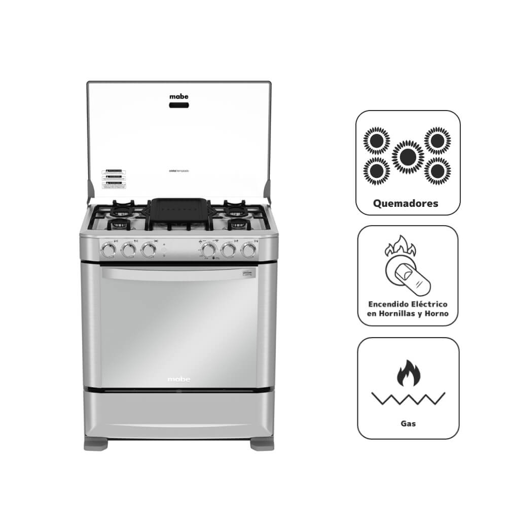 Cocina a Gas MABE 5 Hornillas CMP7640FX0 Inox