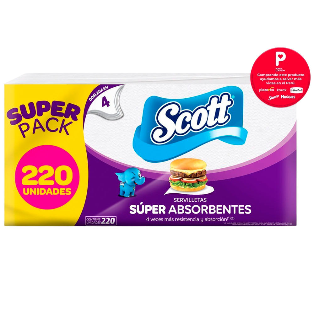 Servilleta Doblada en 4 SCOTT Super Paquete 220un