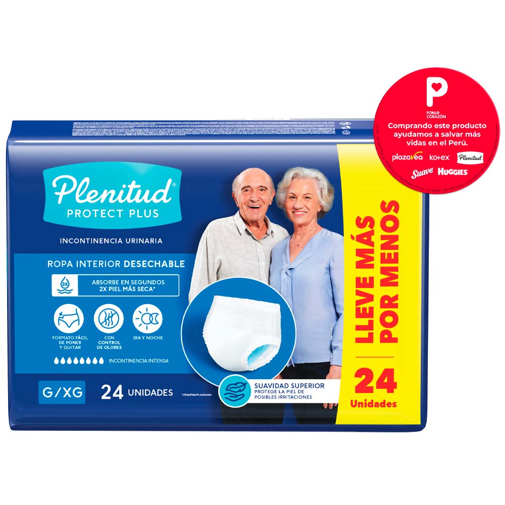 Pañal para Adulto PLENITUD Protect Plus Incontinencia Intensa Talla G/XG Paquete 24un