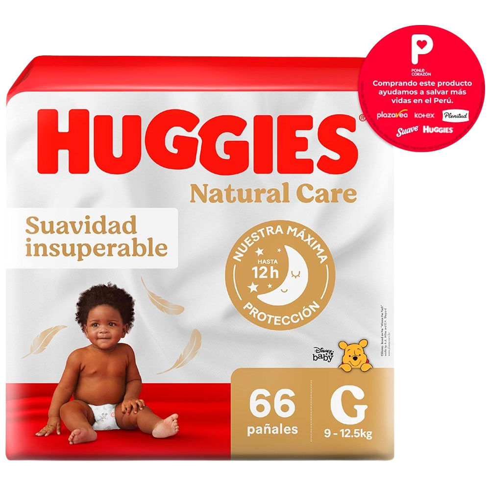 Pañales para Bebé HUGGIES Natural Care Talla G Paquete 66un