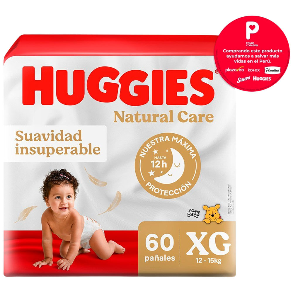 Pañales para Bebé HUGGIES Natural Care Talla XG Paquete 60un