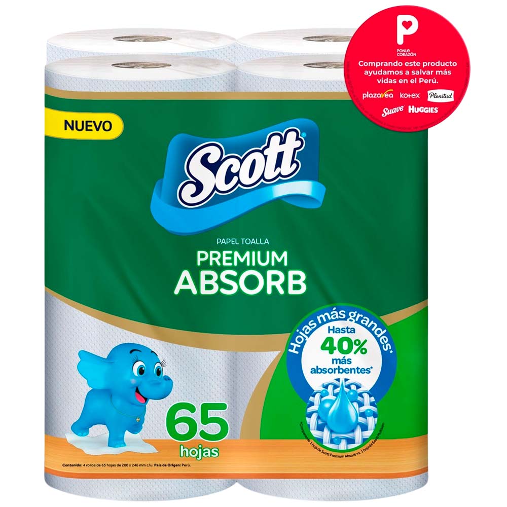 Papel Toalla SCOTT Calorie Absorb 65 hojas Paquete 4un