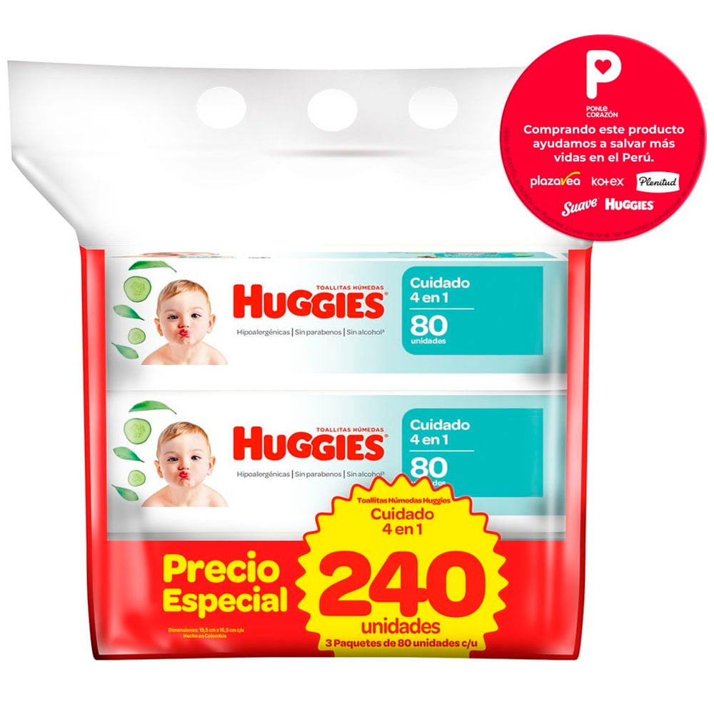 Toallitas Humedas HUGGIES One & Done 3 Paquetes de 80un