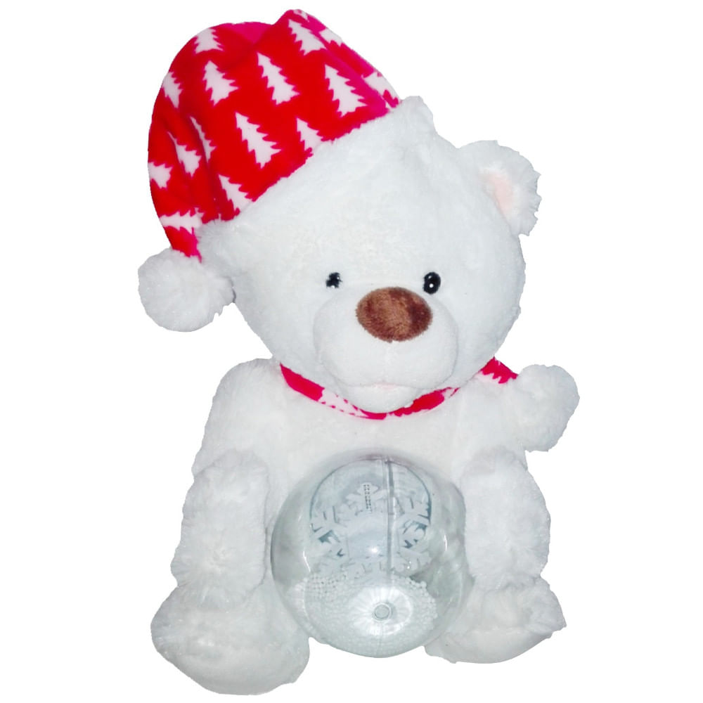 Peluche Luces Led Oso Polar Bola de Nieve 27cm Sound N Light Animatronics