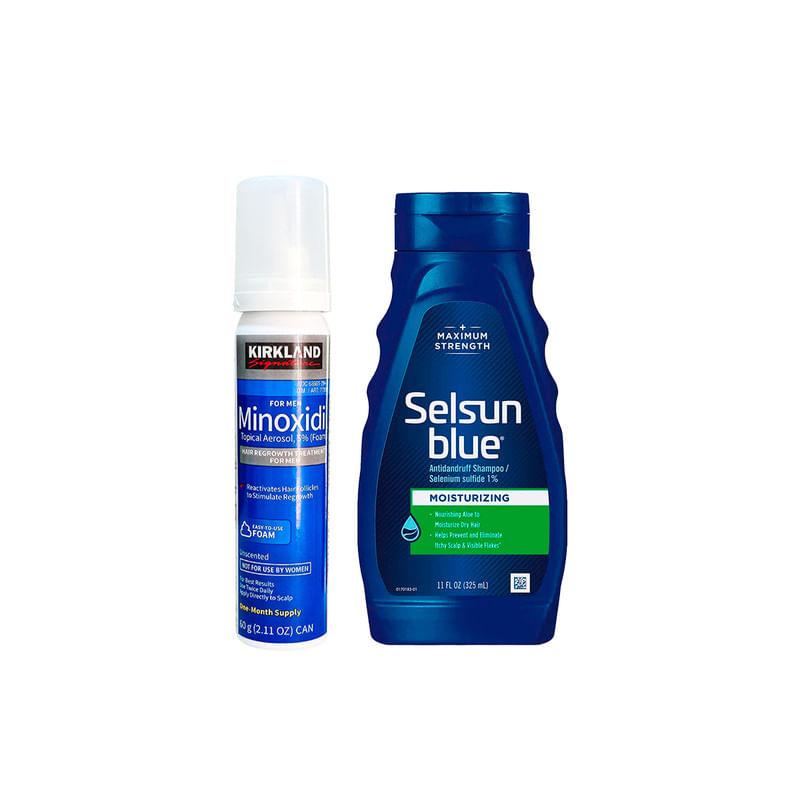 Shampoo Selsun Blue Con Aloe Vera 325 ml + Minoxidil de Espuma 60ml