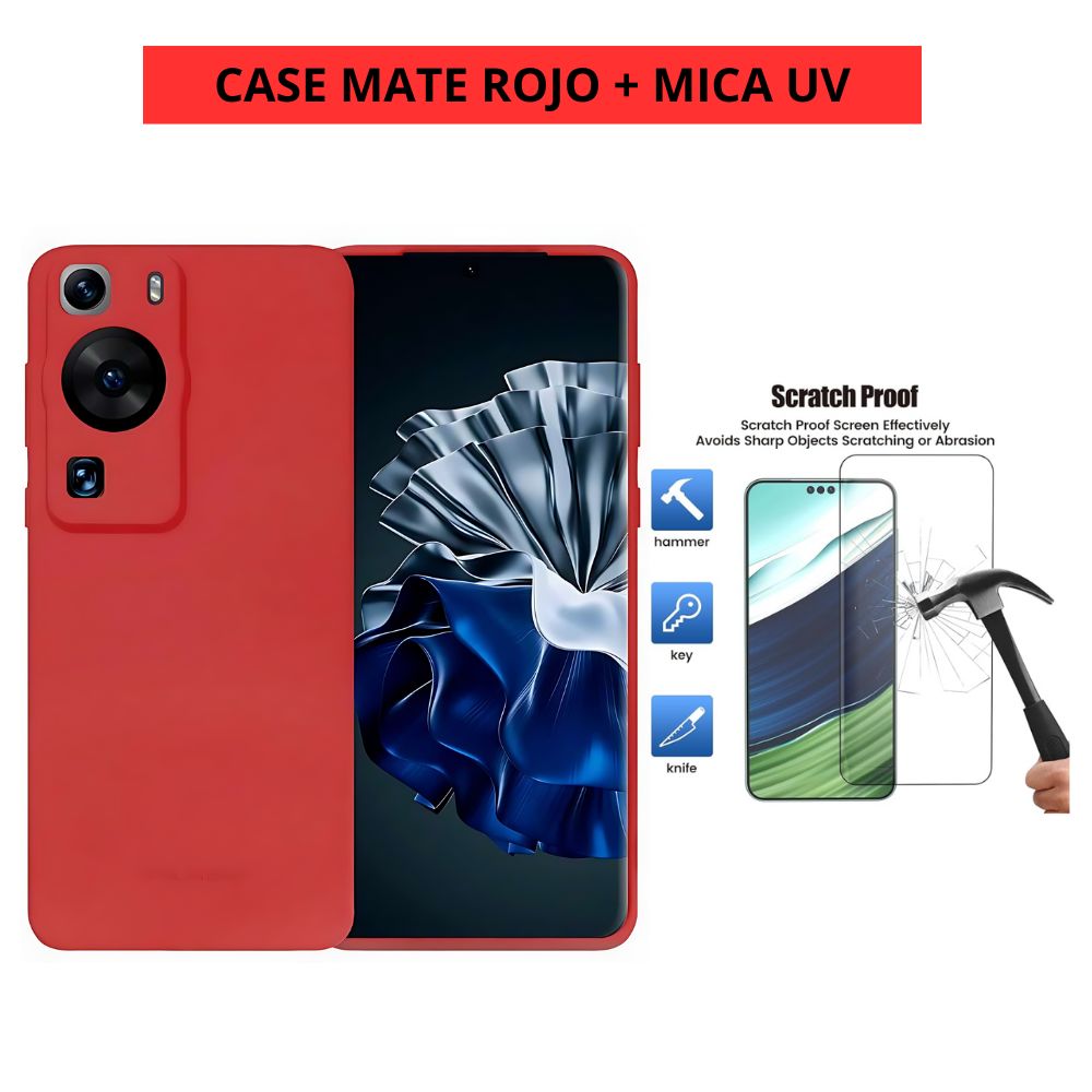 Case Funda Mate Silicone Rojo Para Huawei P60 P60 Pro + Mica Uv