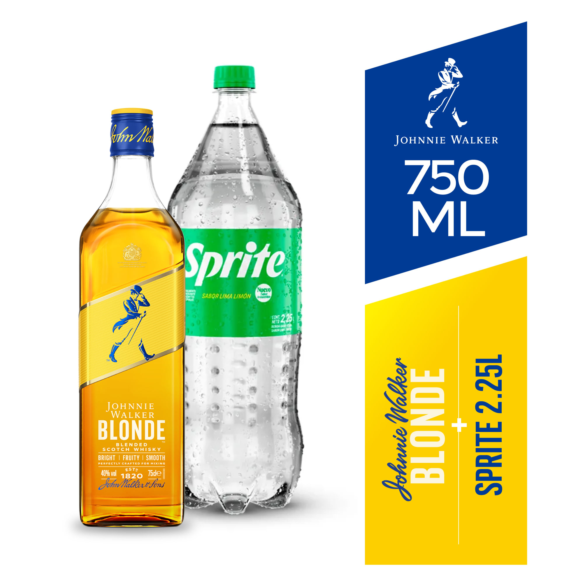 Pack Whisky JOHNNIE WALKER Blonde Botella 750ml + Gaseosa SPRITE Botella 2.25L