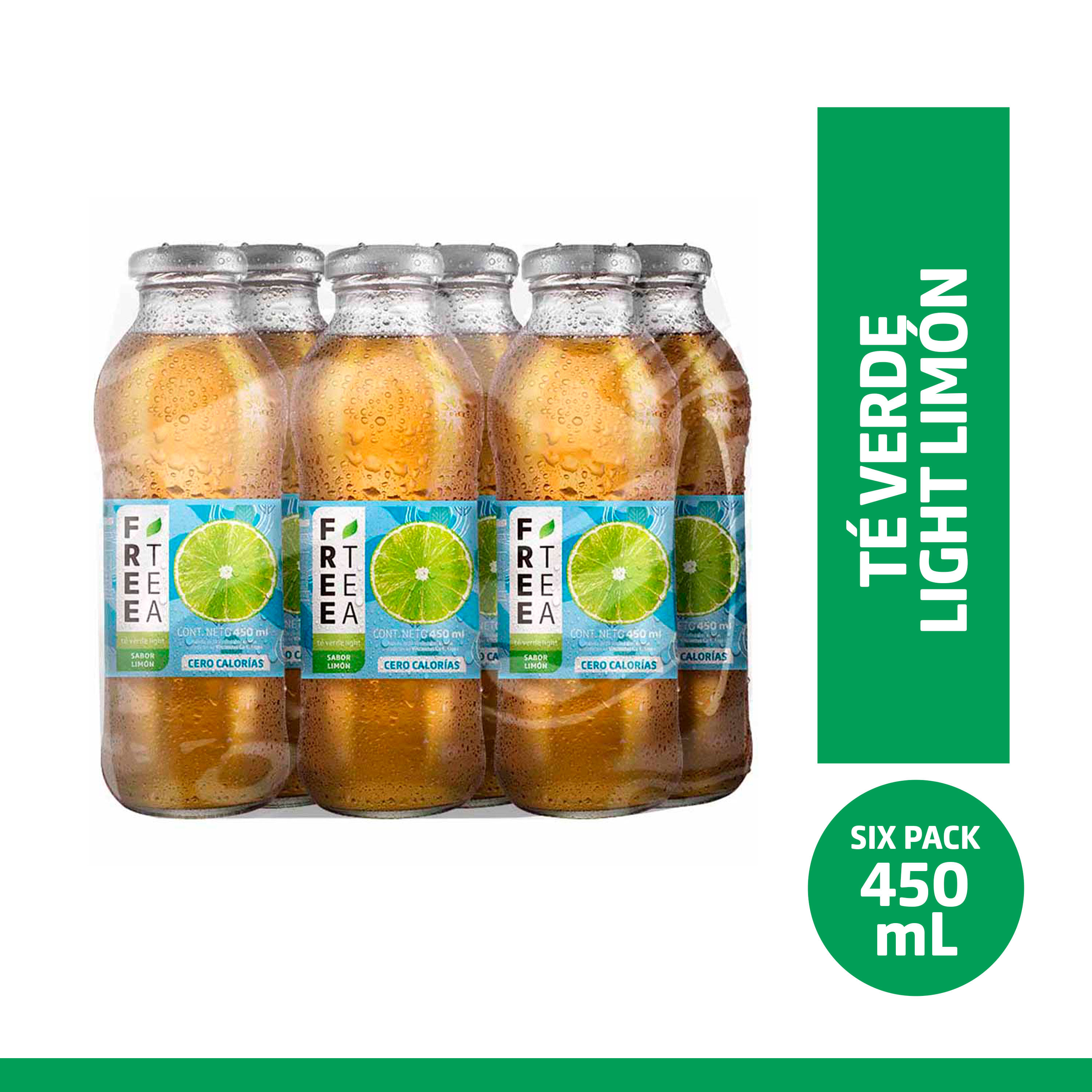 Té Verde FREE TEA Light Sabor Limón Botella 450ml Paquete 6un