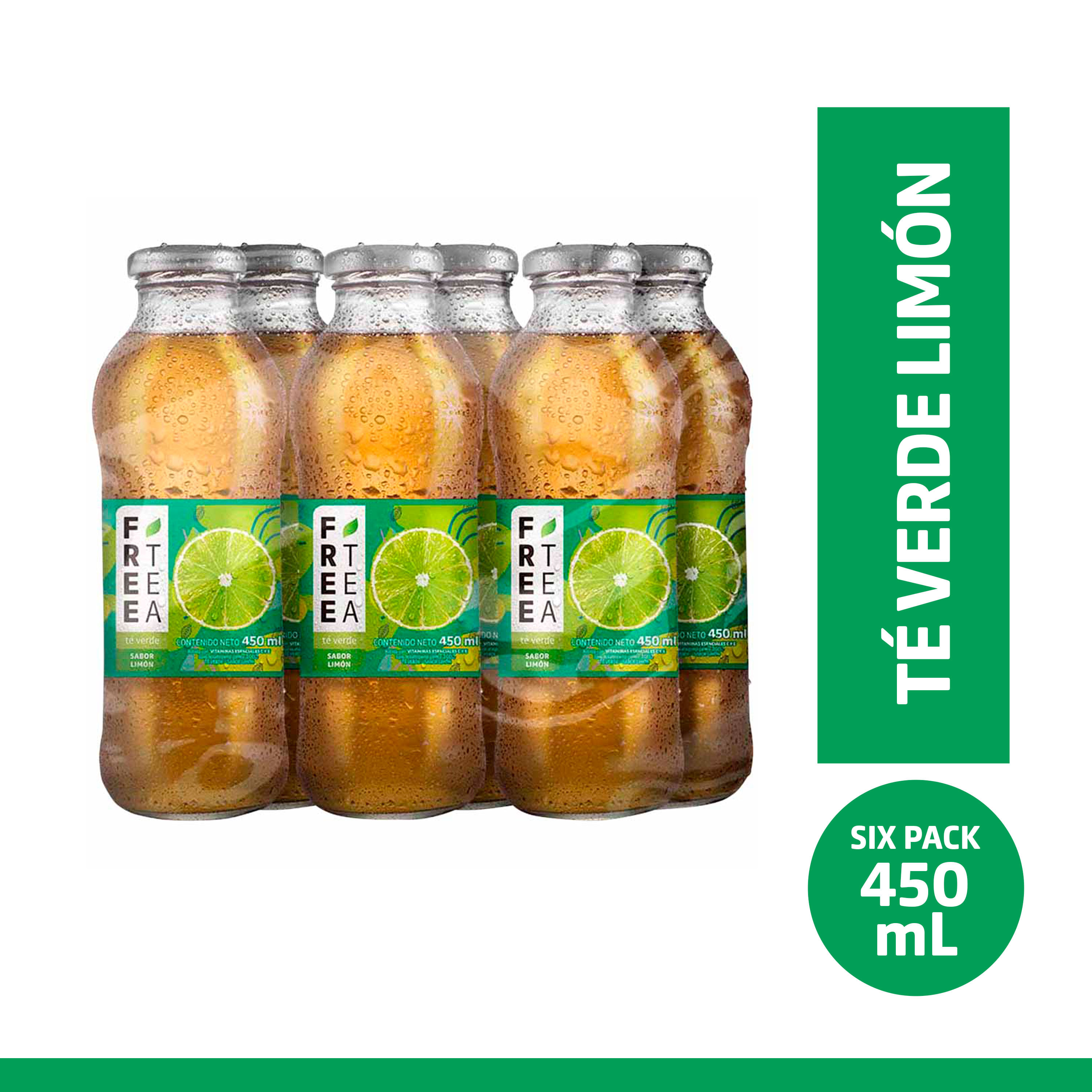 Té Verde FREE TEA Sabor Limón Botella 450ml Paquete 6un