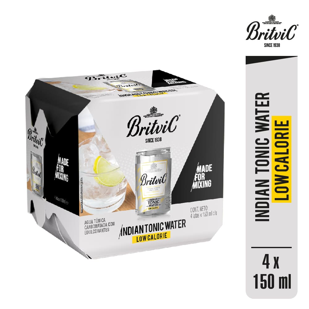 Agua Tónica BRITVIC Low Calorie Lata 150ml Paquete 4un