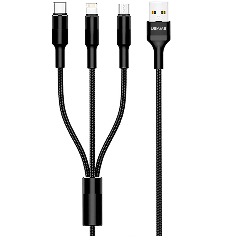 Cable de Carga USAMS 3en1 Iphone Micro Tipo C Negro