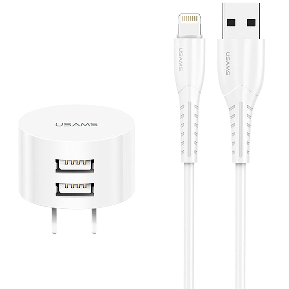 Kit de Carga USAMS Enchufe Pared + Cable Iphone Blanco