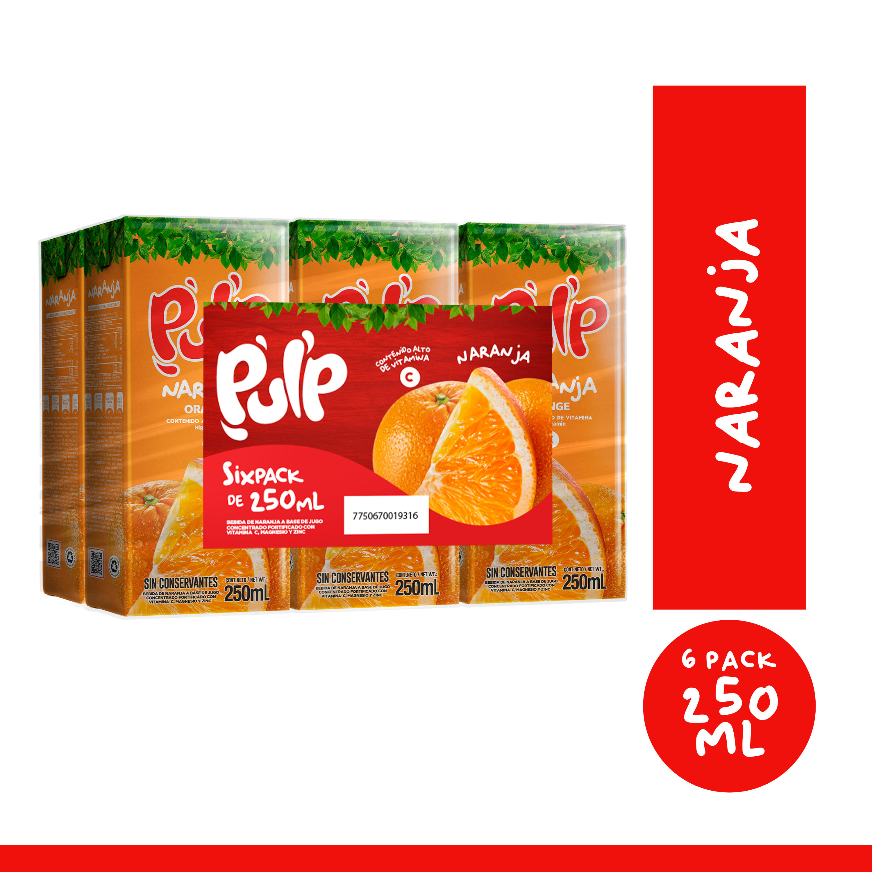 Bebida de Naranja PULP Forti 250ml Paquete 6un