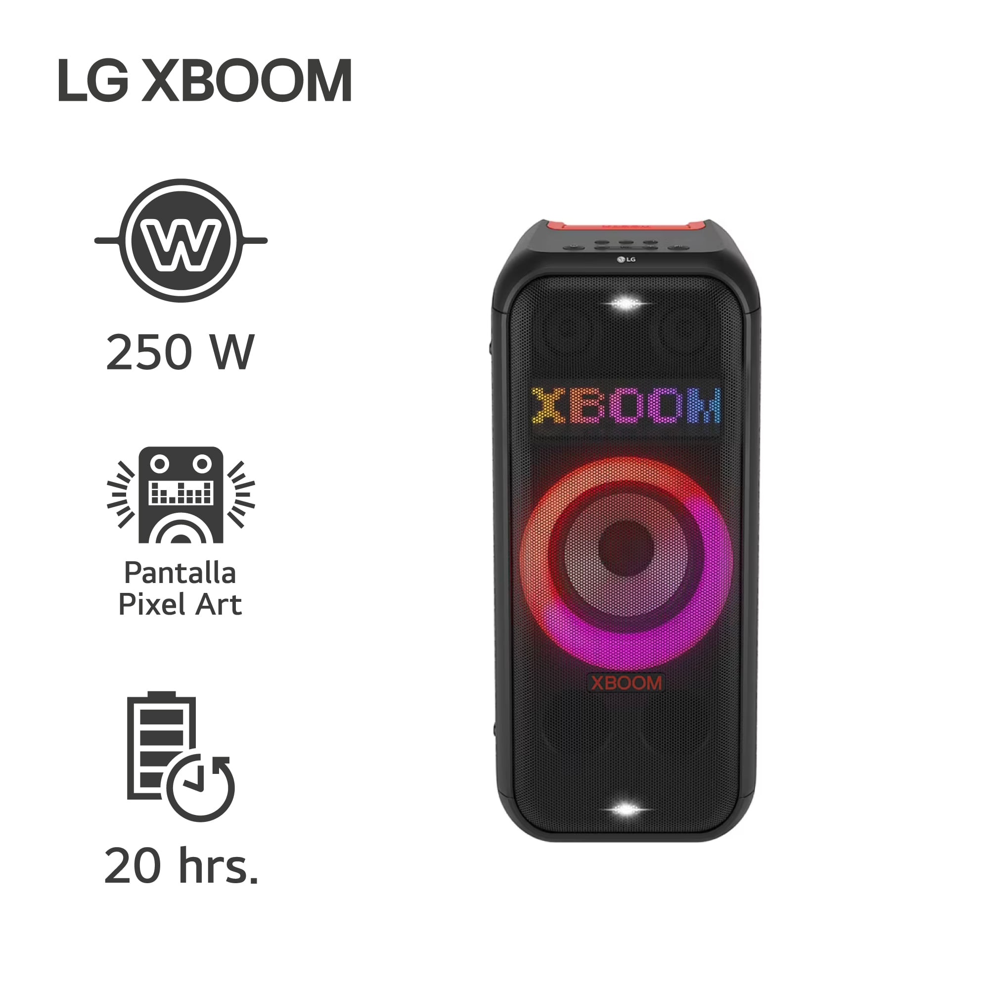 Parlante LG XBOOM XL7S 250W Bluetooth IPX4 Pixel Art 20 Horas de Batería