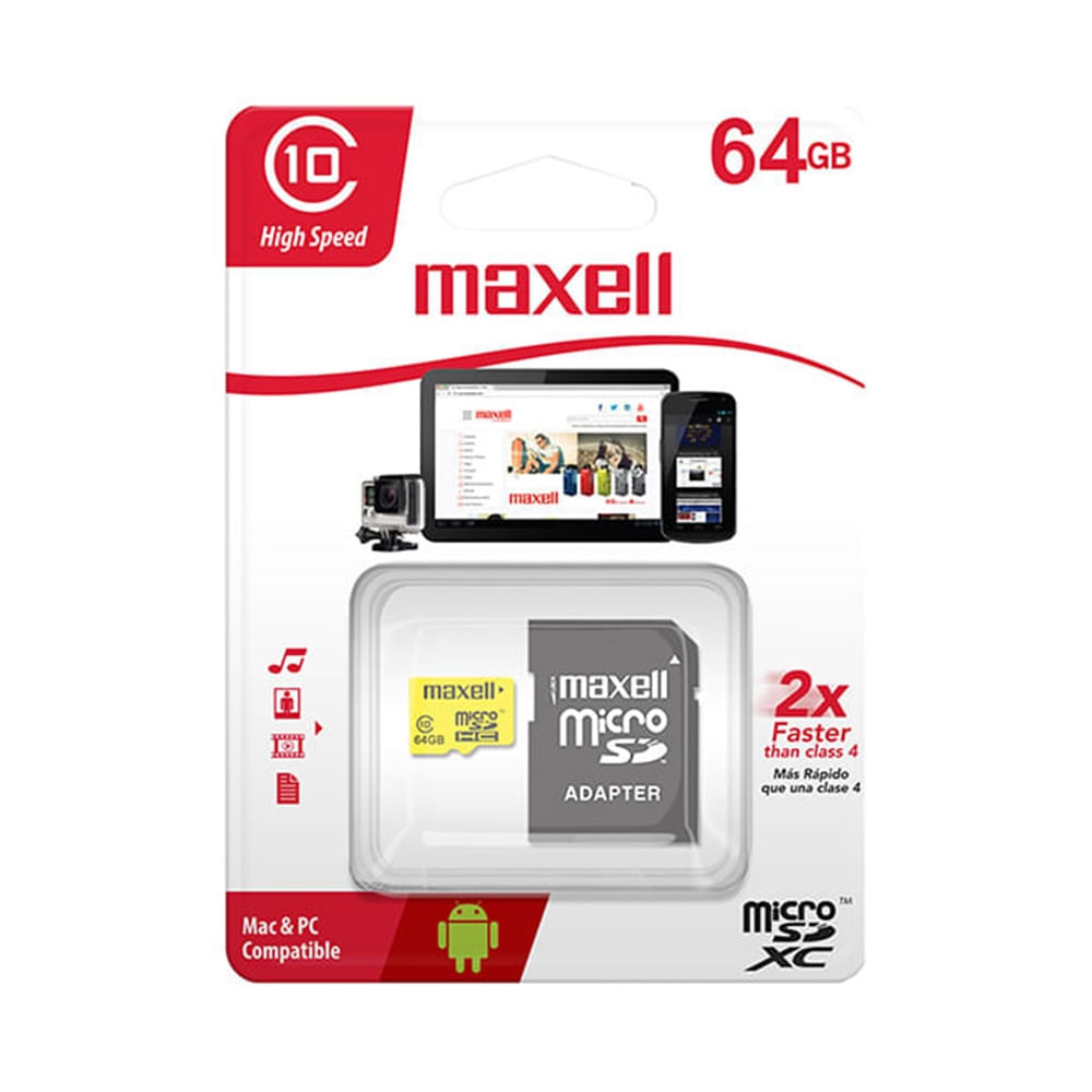 Memoria MAXELL MicroSD Con Adaptador SD 64GB