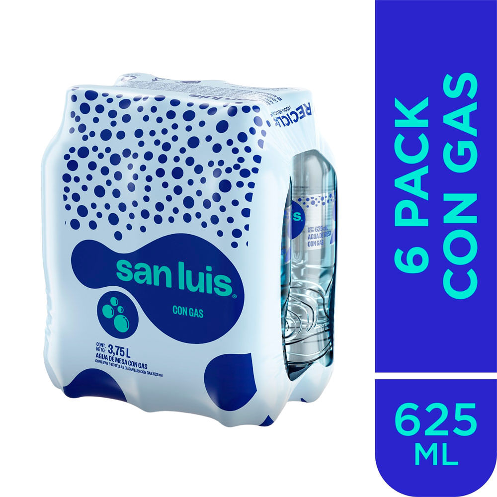 Agua Mineral SAN LUIS Con Gas Botella 625ml Paquete 6un