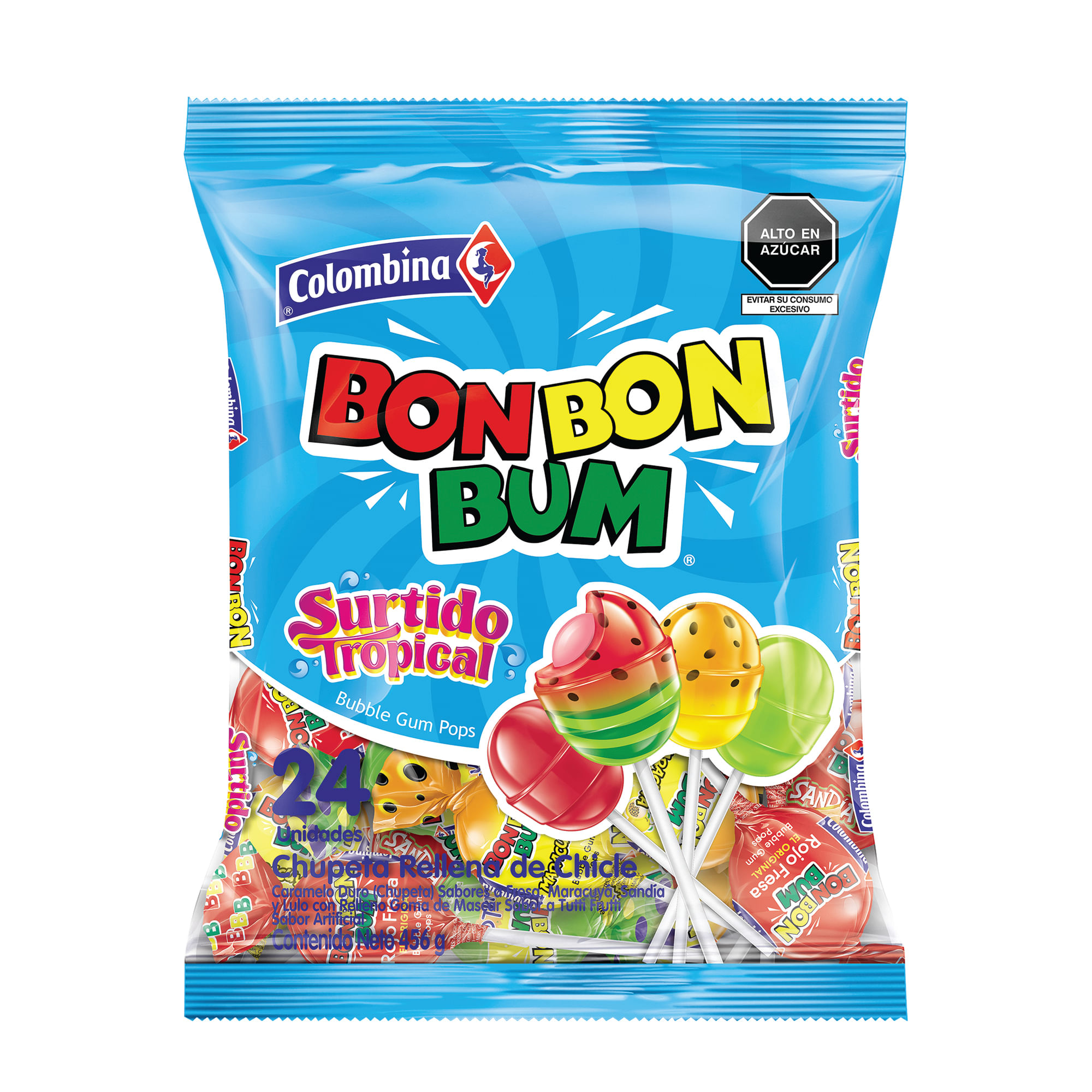 Chupetes BON BON BUM Tropical Bolsa 456g