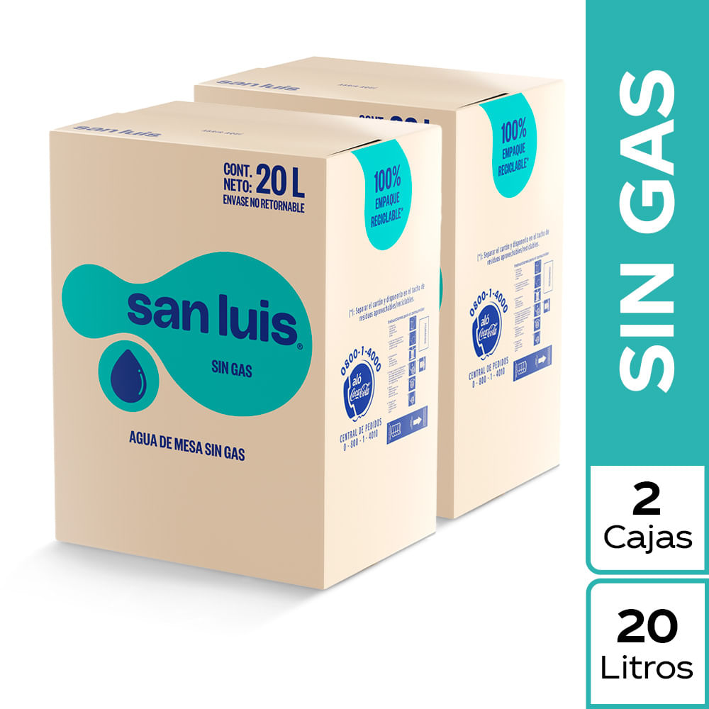 Pack Agua SAN LUIS sin Gas Caja 20L Paquete 2un