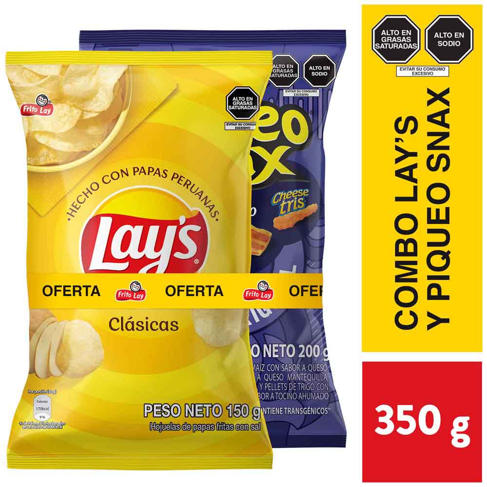 Pack Papas LAY´S Clásicas Bolsa 150g + PIQUEO SNAX Bolsa 200g Paquete 2un