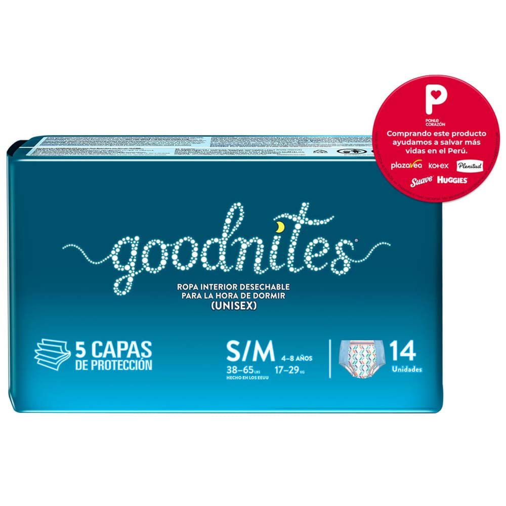 Pañales para Niños GOODNITES Talla S-M Paquete 14un