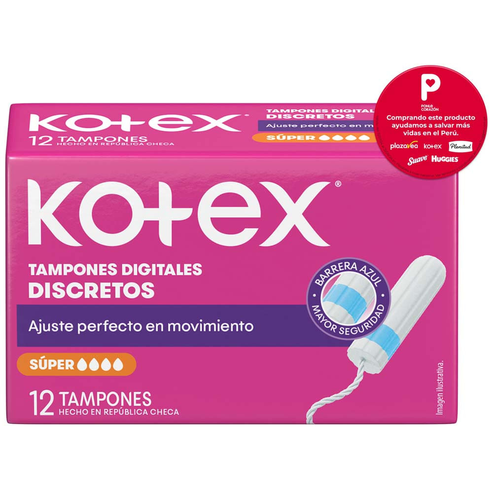 Tampón KOTEX sin Aplicador Flujo Muy Intenso Caja 12un