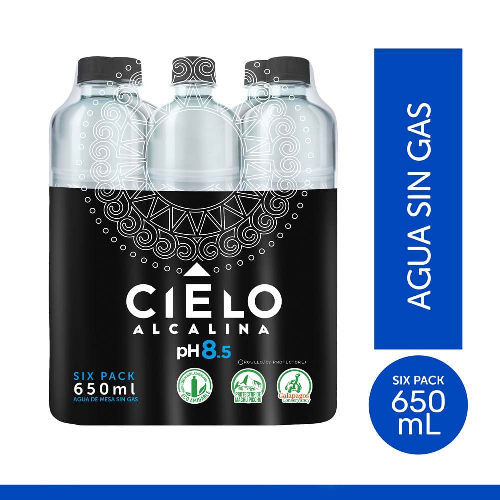 Agua sin Gas CIELO Alcalina Botella 650ml Paquete 6un