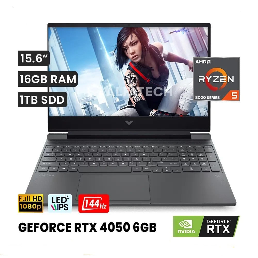 Laptop HP Victus 15-fb2021la R5 8640H 16gb 1TB SSD 6G RTX 4050 15.6 FHD 144hz Window 11 Negro