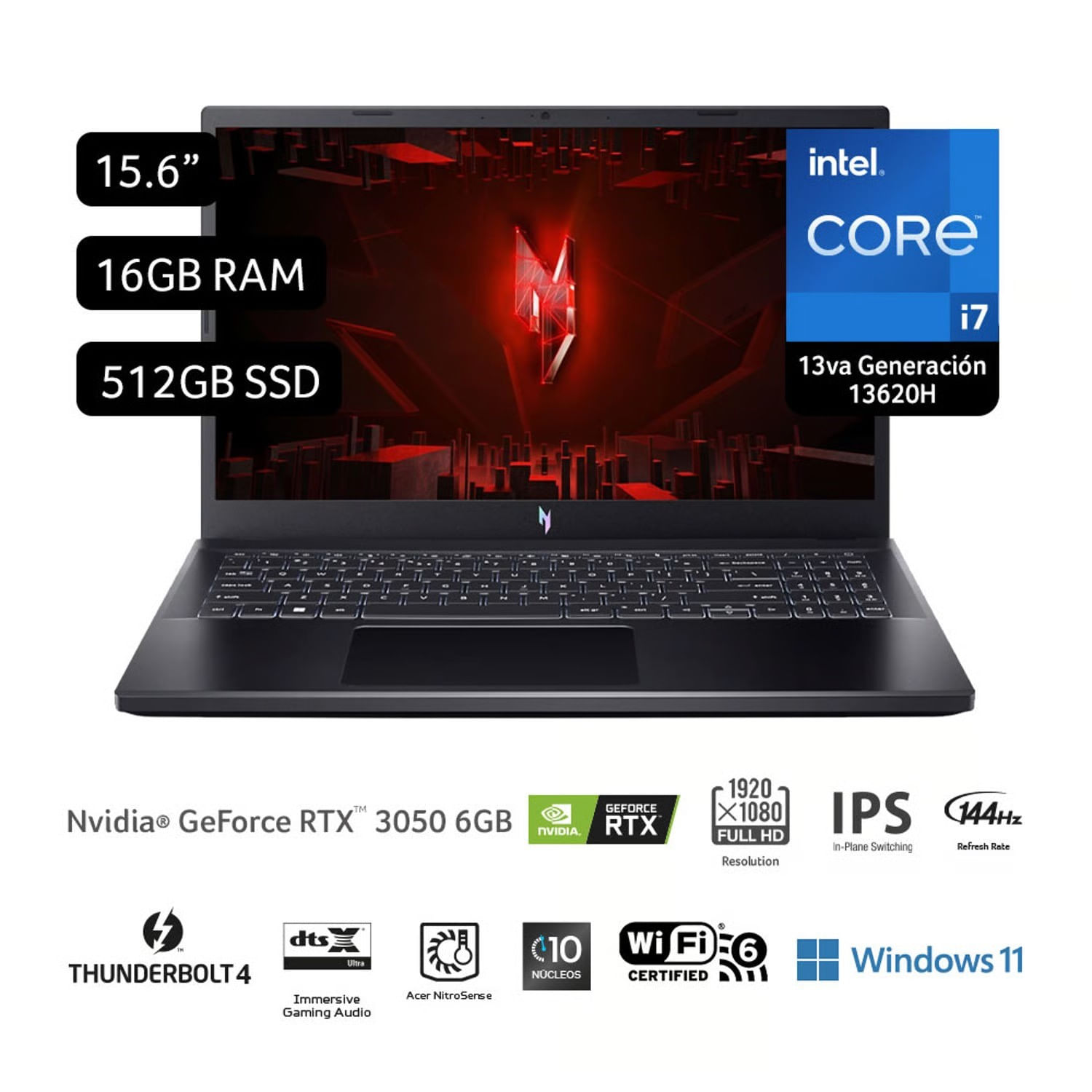 Laptop Acer Nitro V15 ANV15-51-7353 Intel Core I7 13620H 16gb 512gb 6G RTX 3050 15.6 Fhd Window 11