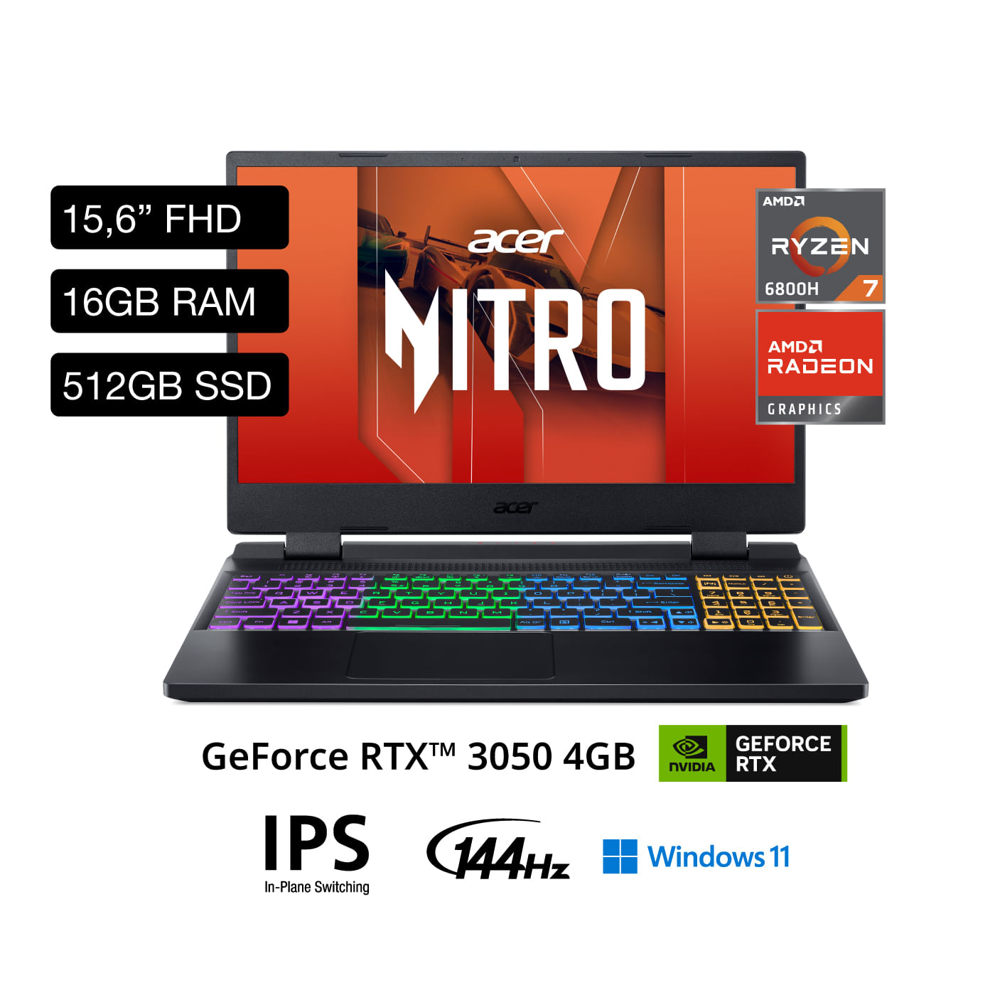 Laptop Gamer ACER  Nitro 5 AN515-46-R26Q 15.6" AMD Ryzen 7 (6000 series) 16GB 512GB SSD RTX3050