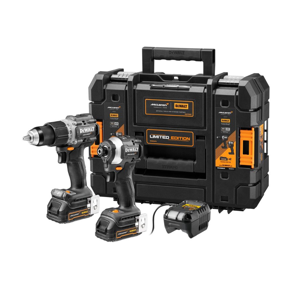 Taladro Percutor Dewalt Mclaren 20V + Atornillador de Impacto + 2 baterias 1.7Ah