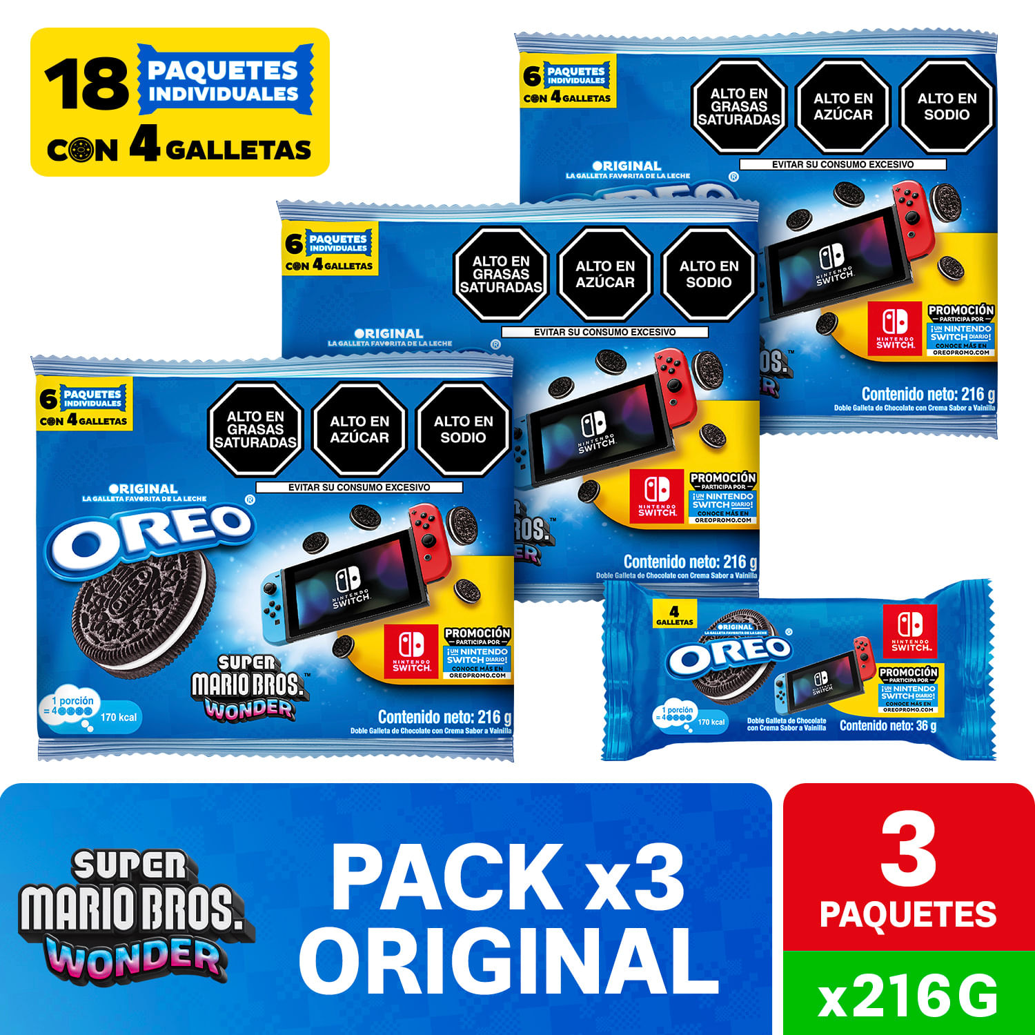 Pack Galleta NABISCO Oreo Regular Sixpack x 3un