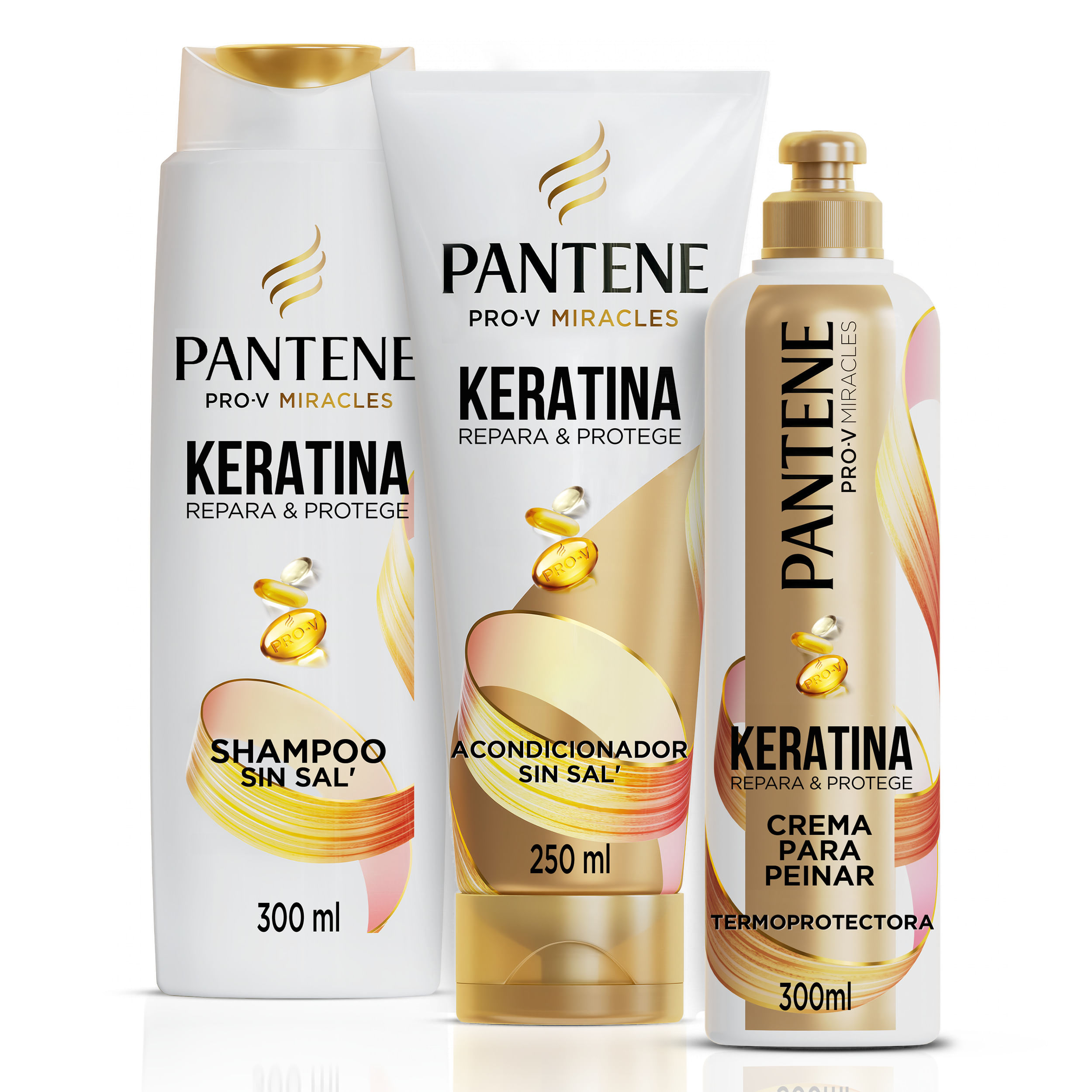Pack PANTENE Crema para Peinar Keratina 300ml + Acondicionador Keratina 250ml + Shampoo Keratina 300ml