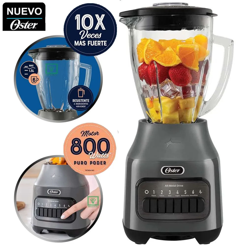 Licuadora Oster® Con Vaso de Vidrio y 6 Velocidades más Pulso BLSTPEG-GPB