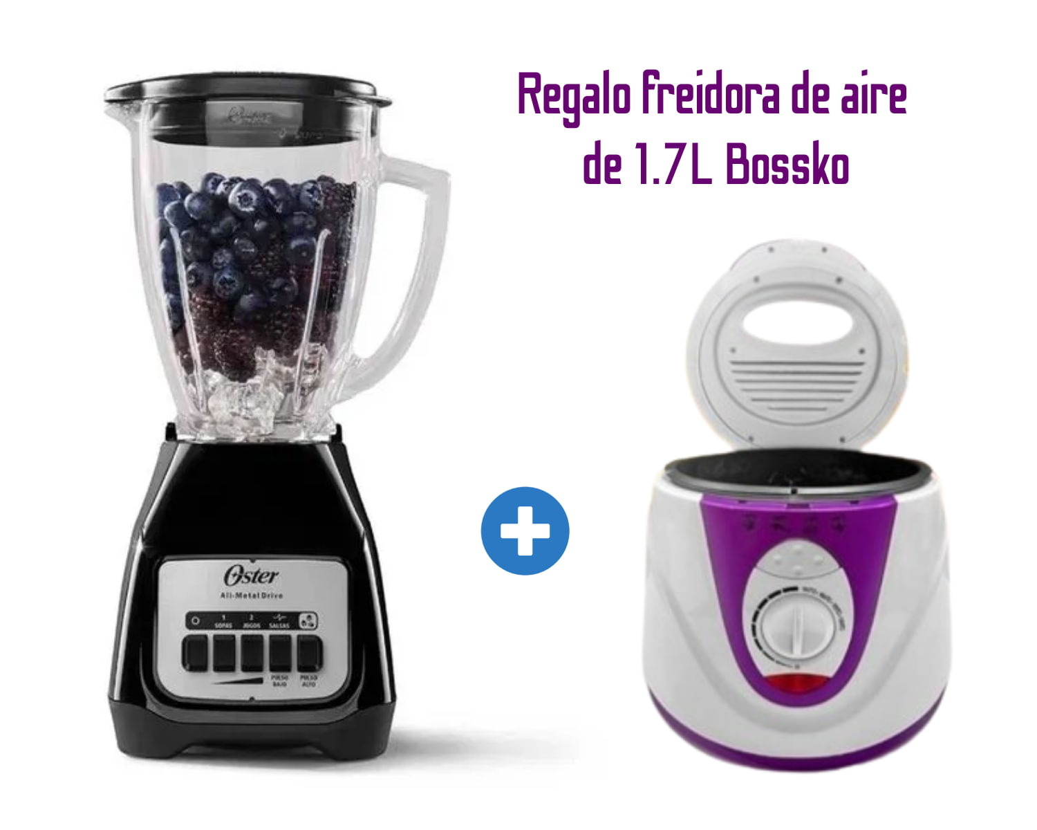 Oster Licuadora BLSTKAG-BPB 2 Velocidades más Pulso + Freidor 1200W Bossko