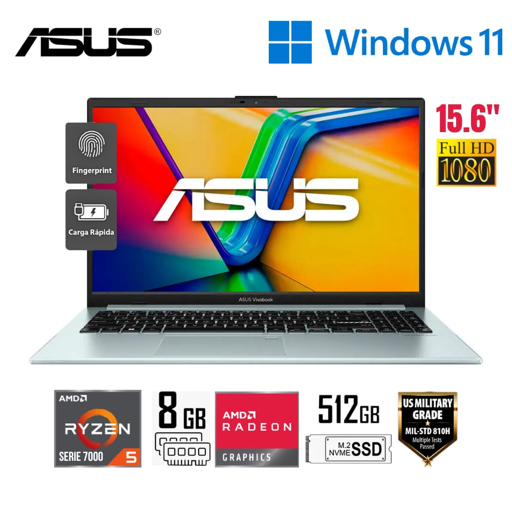 Laptop Asus Vivobook Ryzen 5-7520U 15.6" FHD 8GB RAM 512GB SSD Win 11 E1504FA-NJ404W