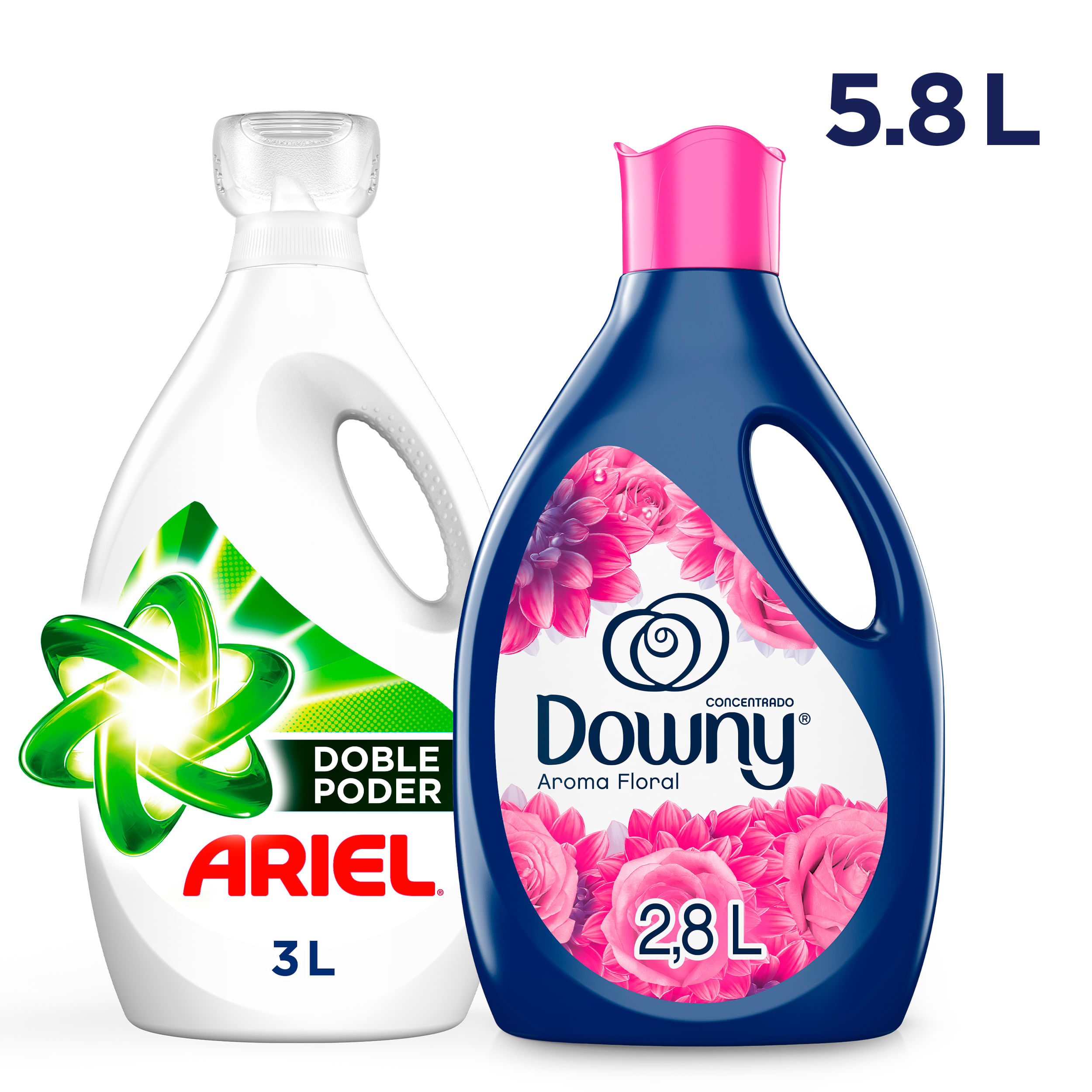 Pack Detergente Líquido ARIEL Pro Cuidado 3L + Suavizante DOWNY Floral Concentrado 2.8L