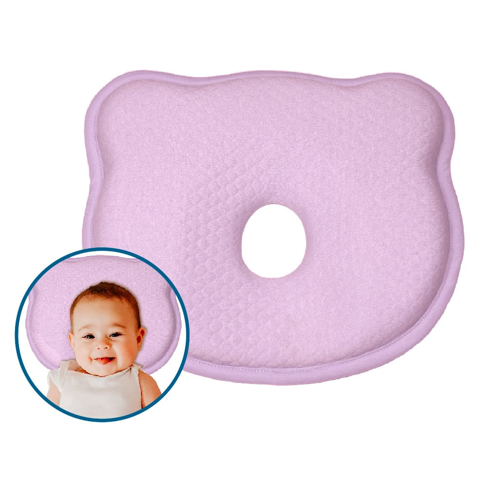 Almohada Bebé Memory Foam Anti Cabeza Plana Rosado  Teraflex