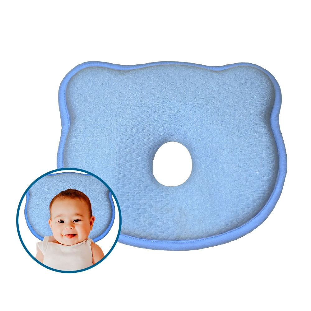 Almohada Bebé Memory Foam Anti Cabeza Plana Celeste  Teraflex