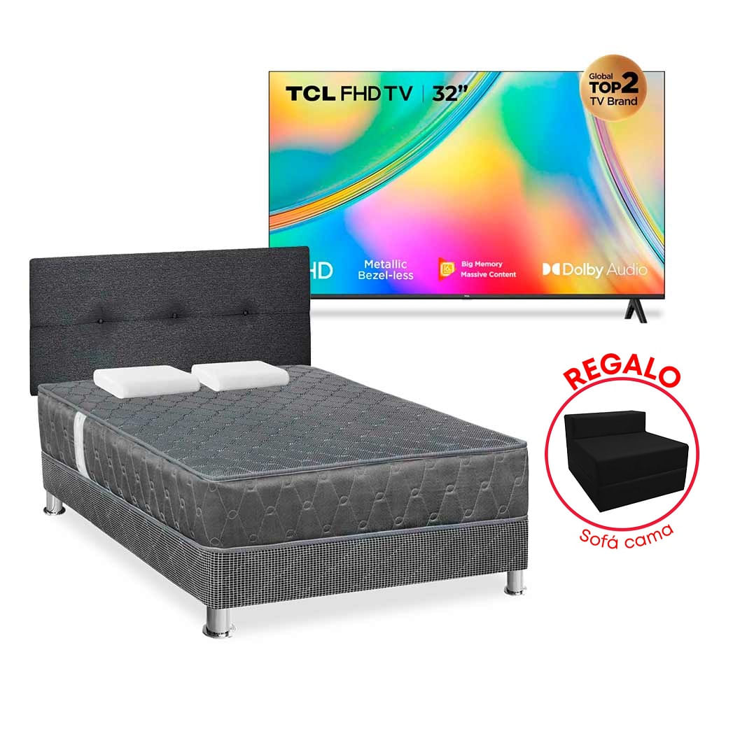 Pack Dormitorio FORLI Acqua 2 Plazas + Sofa Cama + 2 Almohadas + Televisor TCL LED 32" FHD Smart Tv 32S5400AF