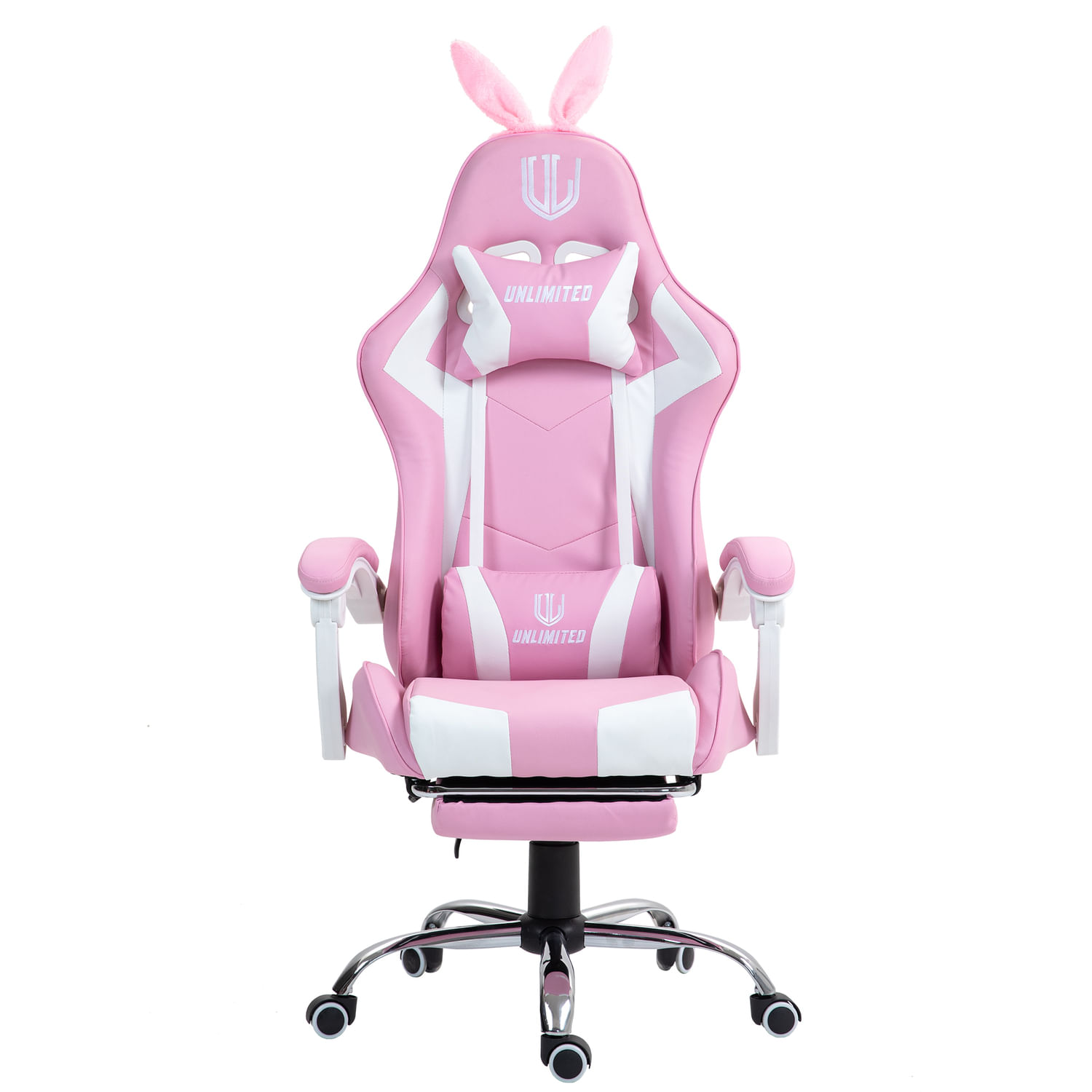 Silla Gamer Ergonomica Con Posapies y Base Metalica Rosado de Conejito