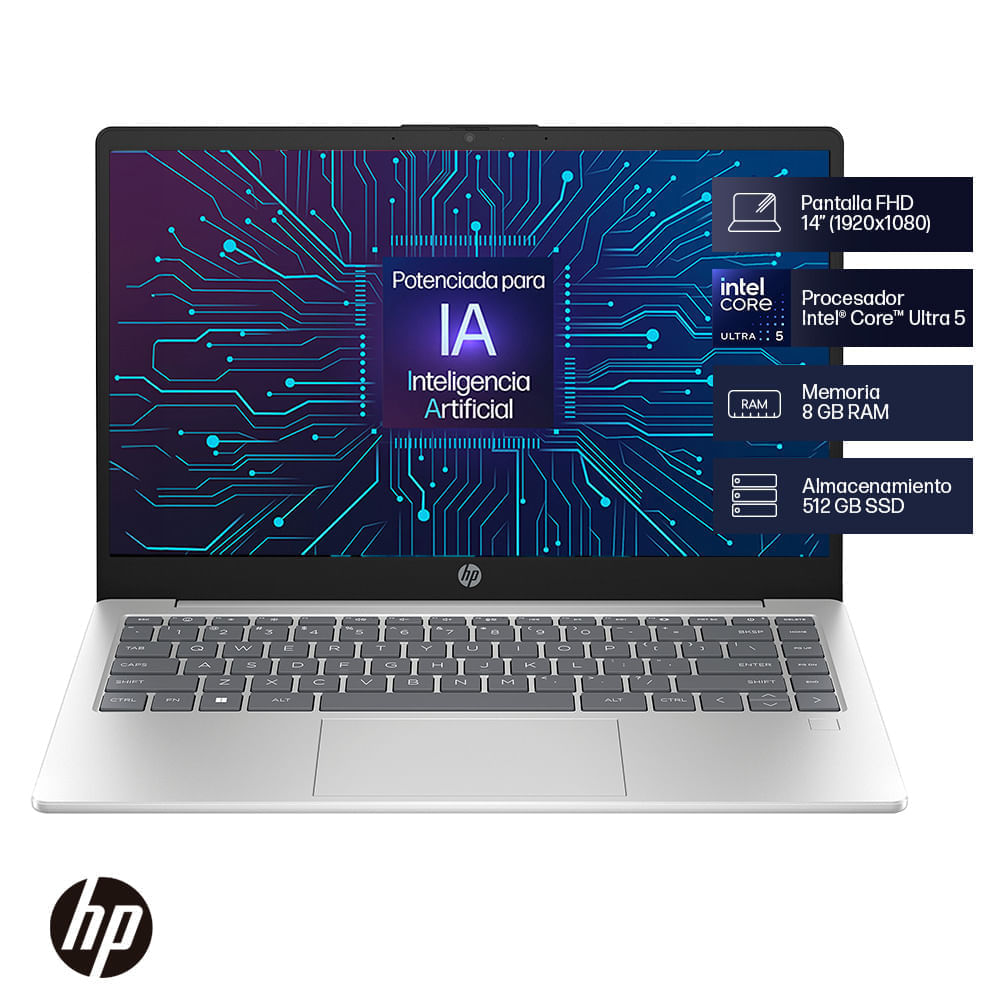 Laptop HP 14-ep1001la Intel® Core™ Ultra 5 125H 8GB RAM 512GB SSD FHD 14" Silver