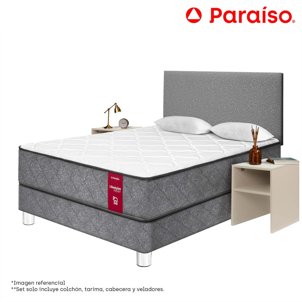 Dormitorio Americano PARAISO Lifestyles Pocket 2 Plazas + Velador Repisa