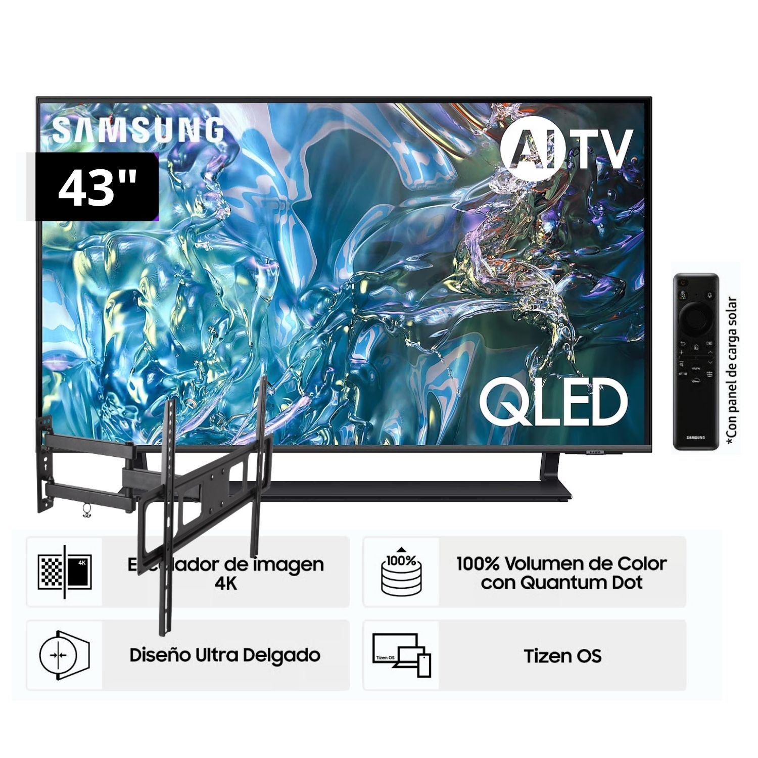 Televisor Samsung QLED Tizen OS Smart Tv 43 4K QN43Q65DAGXPE + Rack Giratorio