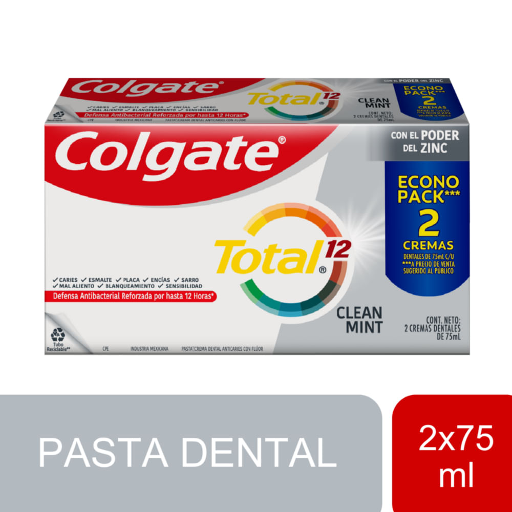 Pasta Dental COLGATE Total 12 Clean Mint 2 x75ml